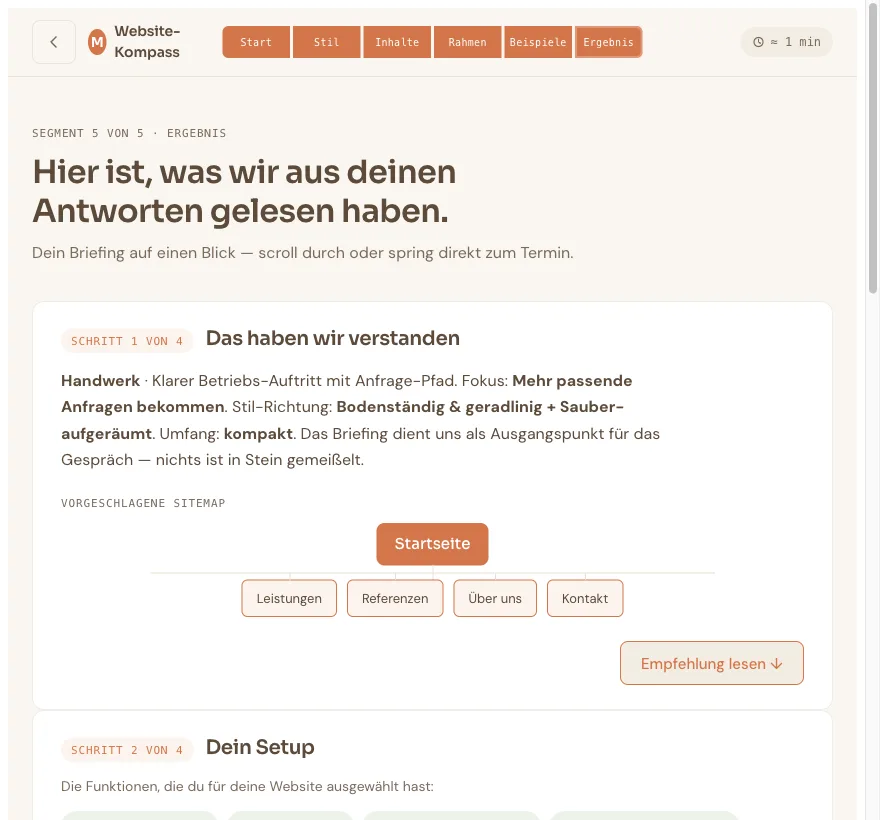 Das fertige Briefing auf einen Blick